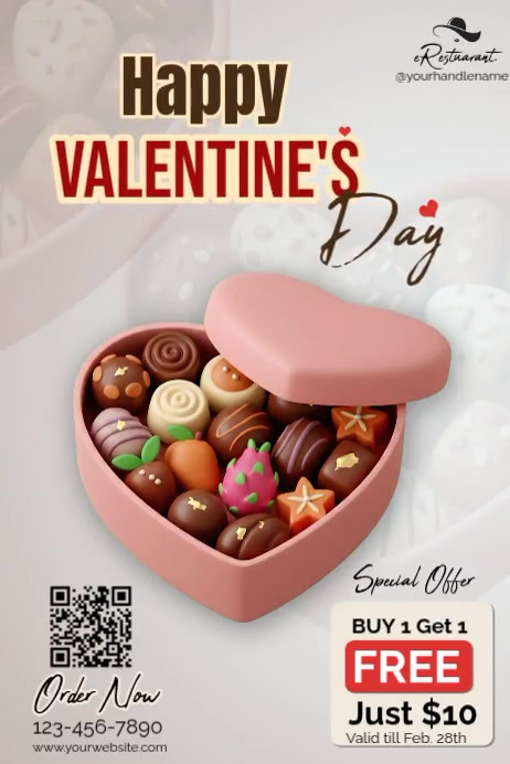 Luxury Valentine’s Day Chocolate Box Restaurant Promo Flyer – Buy 1 Get ...