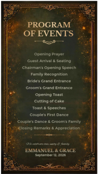 Luxury Vintage Wedding Program Template | Elegant Gold Program of Events | Nigerian Wedding Receptio История на Instagram