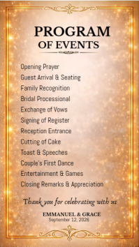 Luxury Wedding Program of Events Template | Elegant Reception Timeline | Gold Wedding Itinerary Inst Instagram Story