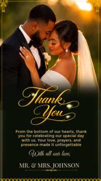 Luxury Wedding Thank You Card Template | Elegant Gold Script Newlywed Appreciation Post Historia de Instagram