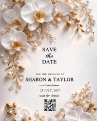Luxury White Orchid Save The Date Wedding Invitation Template Instagram Portrait