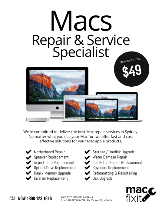 Mac Reparatur Service Spezialist Flyer Vorlage Vorlage Postermywall