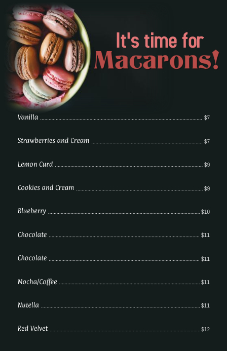 Cardoon Menu Copy of Macarons Menu Card | PosterMyWall