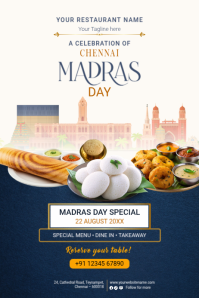 White Madras Day Celebration Poster Template