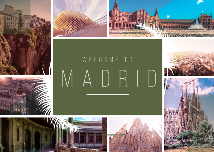 Madrid City Travel Photo Collage Postcard template