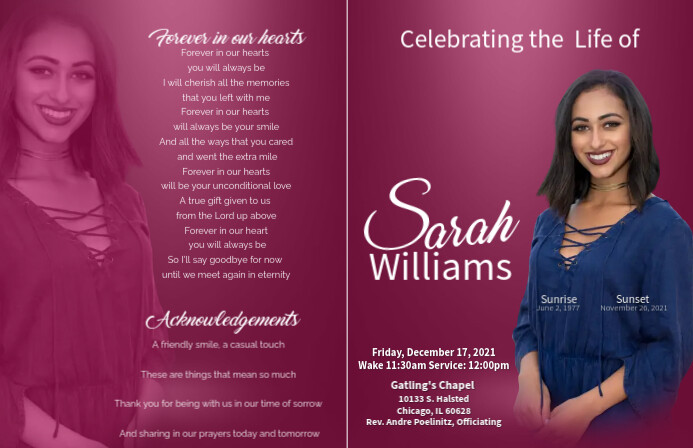 Magenta Funeral Program (Large Booklet) Tablóide template
