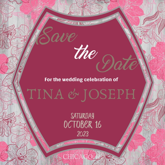 Magenta Save the Date Rustic โพสต์บน Instagram template
