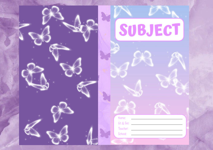 Magical Butterfly Subject Notebook Cover A4 template