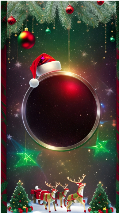 Magical Christmas Frame with Santa Hat, Reindeer & Starry Night ...