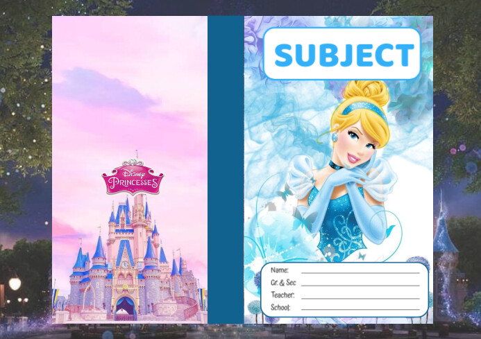 Magical Cinderella Subject Notebook Printable A4 template