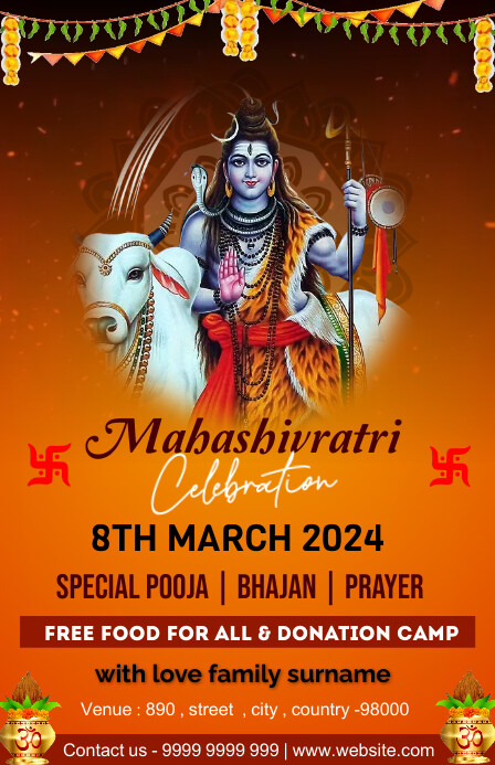 Maha Shiv Ratri Celebration Flyer Template | PosterMyWall