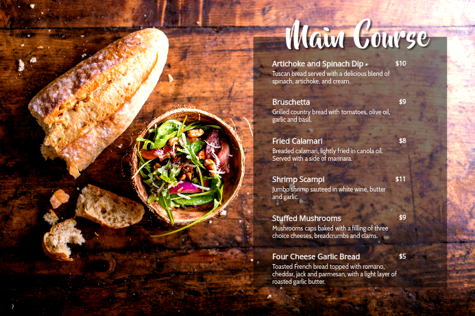 Menu First Course Layout Copy of Main course Menu 101 | PosterMyWall