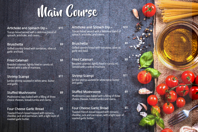 Main course Menu โปสเตอร์ template