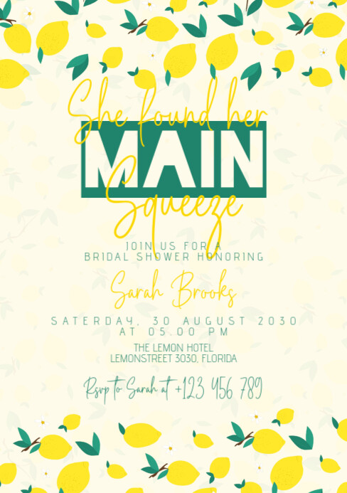 Main squeeze lemons bridal shower invitation A5 template