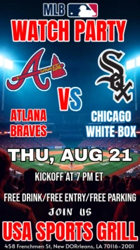 Major League Baseball 2025 MLB : Atlanta Bravo vs Chicago White Sox Watch Party template. Historia de Instagram