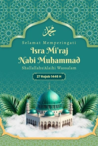 Maksimalis Aqua And Yellow Illustration Of A Modern Mosque Congratulations Commemorating Isra Miraj Poster template