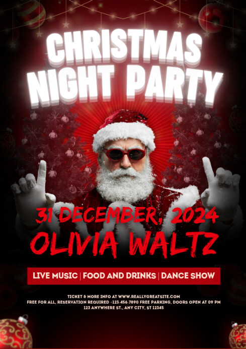 Black Christmas Night Party A4 Template | PosterMyWall