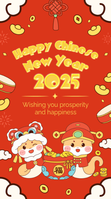 Maksimalis Red Illustrative Happy Chinese New Year 2025 Instagram Story Instagram Story Instagram-verhaal template