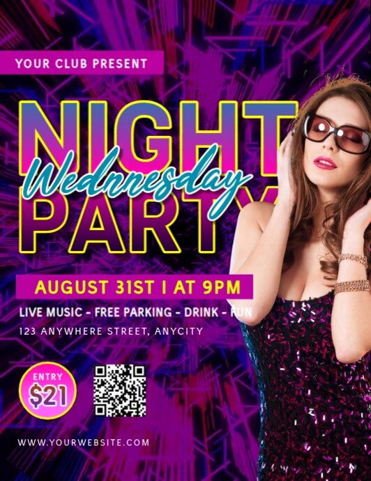 Maksimalis Wednesday Night Party Pamflet (letter As) Рекламная листовка (US Letter) template