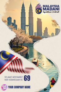 White Malaysia National Day Celebration Poster Template
