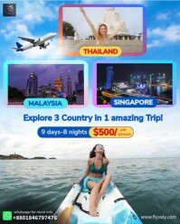 Malaysia Thailand Singapore Combo tour package ads design template Instagram Portrait