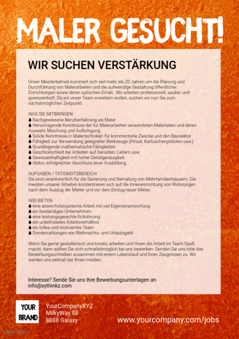 Maler Gesucht Wanted Employee Jobs Ad Banner Template Postermywall