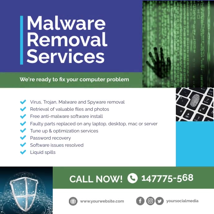Malware Poster Examples Malware removal services instagram facebook Template | PosterMyWall