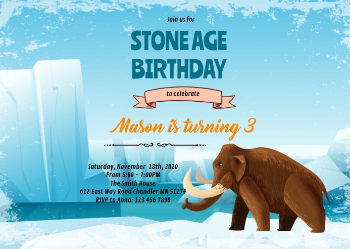 Modello Dell Invito Di Compleanno Dell Era Glaciale Del Mammut Postermywall Inviti Compleanno Era Glaciale