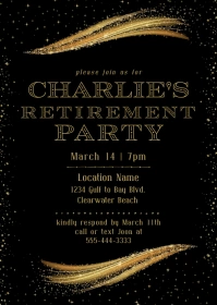 Man's Black and Gold Retirement Party Invite A6 template