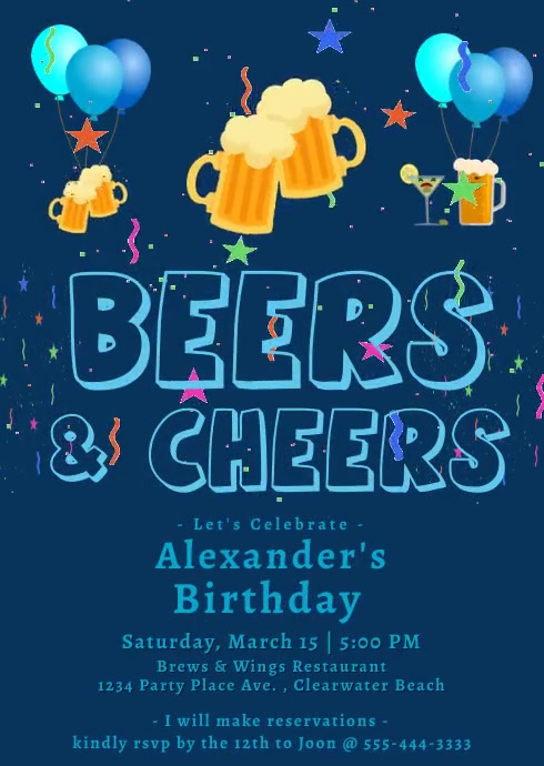 Man's Birthday Party Video Invitation A6 template