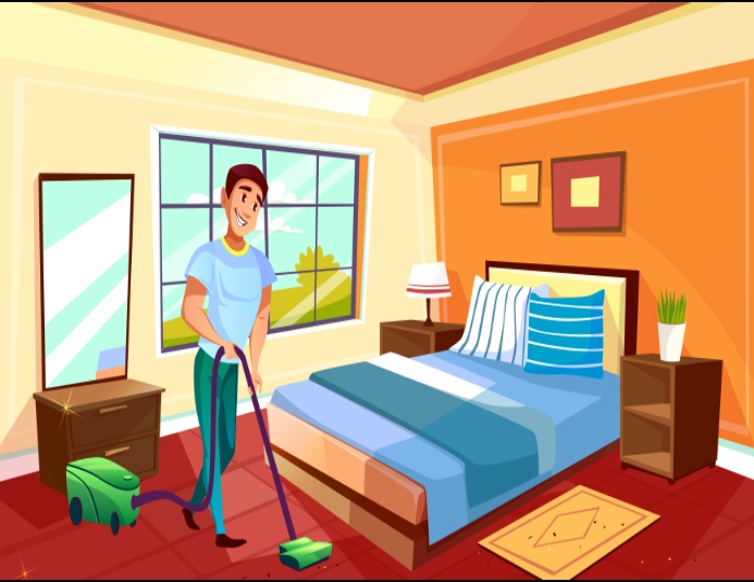 Man cleaning room illustration with vacuum Template PosterMyWall