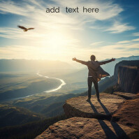 Man Embracing Sunrise on Mountain Cliff with Soaring Eagle Post Instagram template