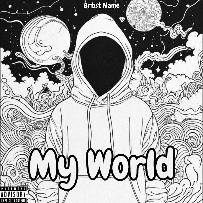 man in hoodie cartoon Album Cover Design trip template