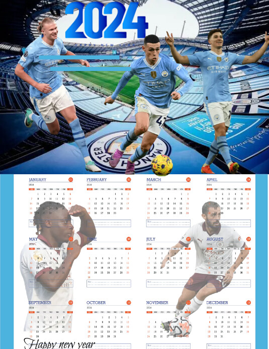 Manchester City 2024 calendar Flyer (format US Letter) template