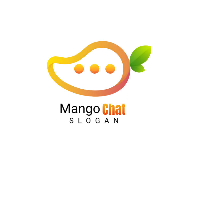 Mango Chat Logo with Three Dots and Green Leaf template