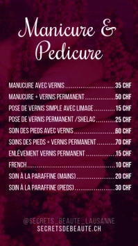 Manicure Pedicure Salon Pricelist Price List Digital Display (9:16) template