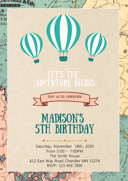 Map Party Invite Map Travel birthday party invitation Template | PosterMyWall
