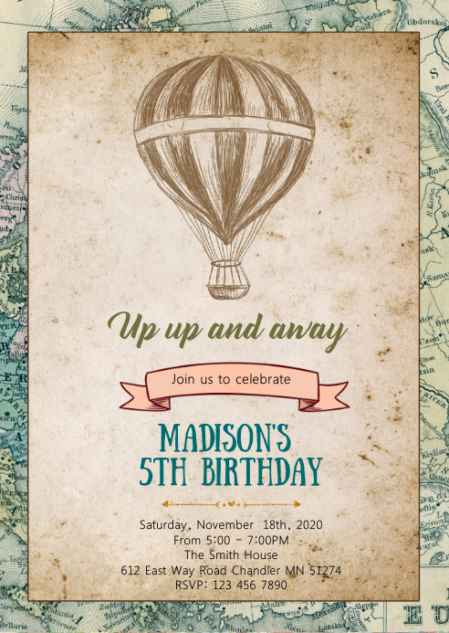 Map Party Invite Map Travel birthday party invitation Template | PosterMyWall