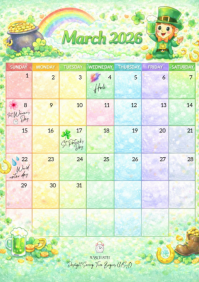 March 2026 Calendar A4 template