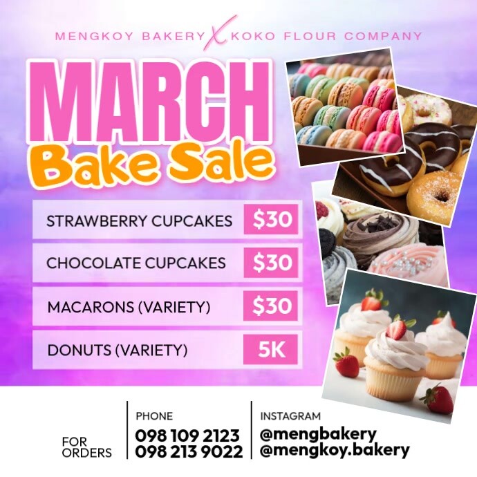 March Bake Sale Publicação no Instagram template