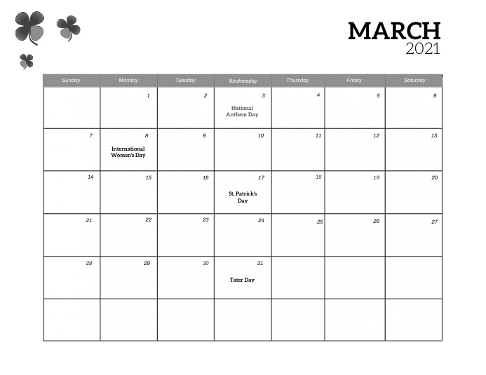 March Event Calendar template Flyer (format US Letter)