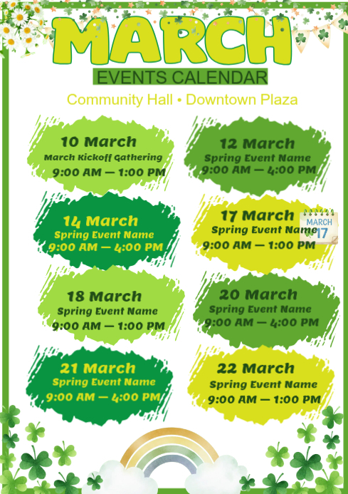 March Events Calendar A4 Template | PosterMyWall