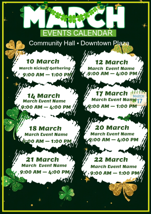 Copy of March Events Calendar Template Design A4 | PosterMyWall