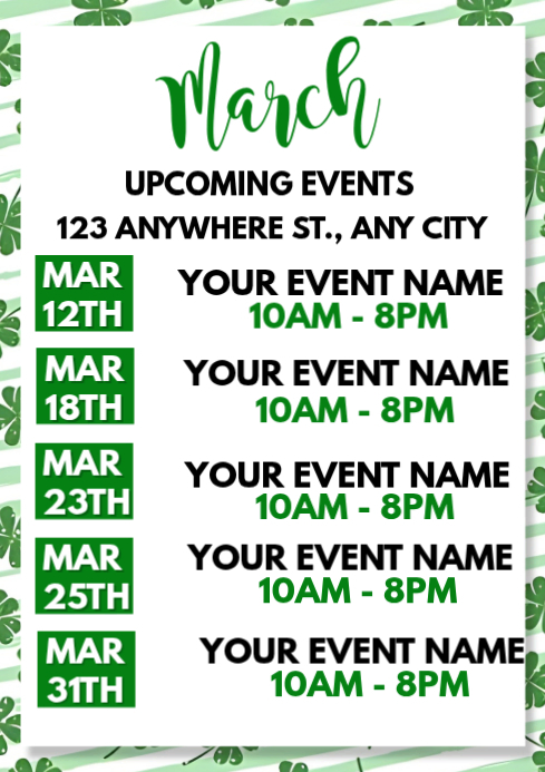 March Events Schedule Template | PosterMyWall