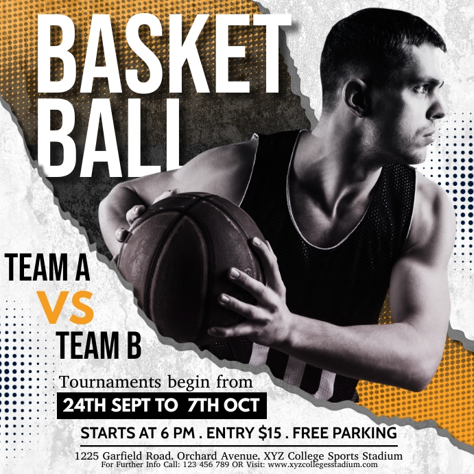 White and Yellow Basketball Instagram Post Wpis na Instagrama template