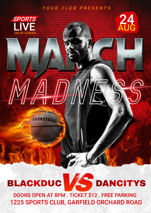 March madness, basketball flyer A6 template