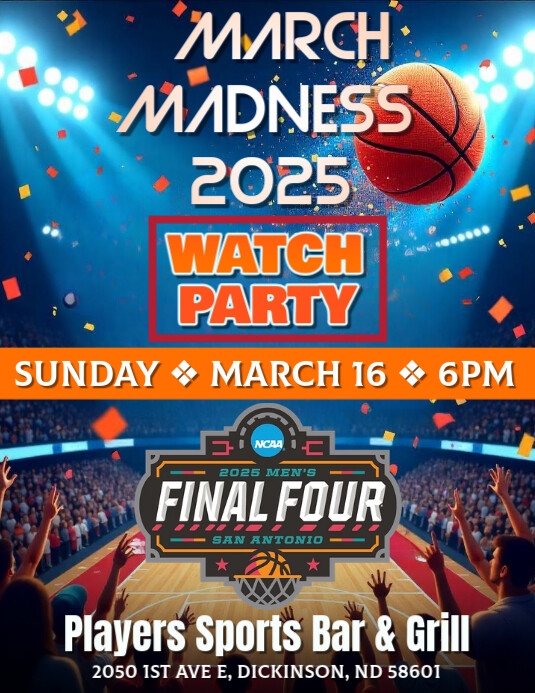 March Madness 2025 Watch Party Template– Final Four Ncaa Basketball Event Flyer