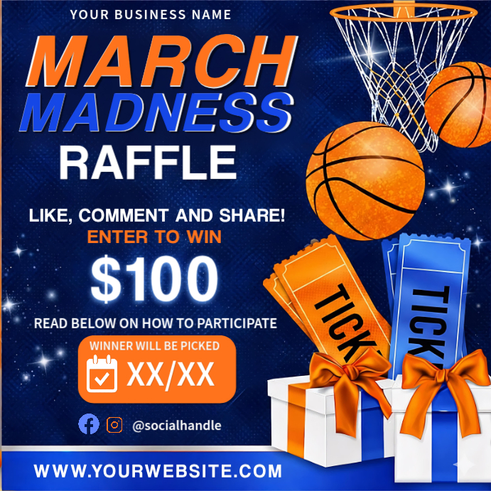 March Raffle Plantilla de March Madness Raffle Basketball Giveaway Flyer | PosterMyWall