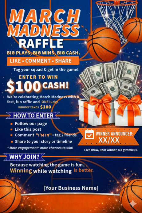 Copy of March Madness Raffle Flyer Template – Basketball Cash Prize ...