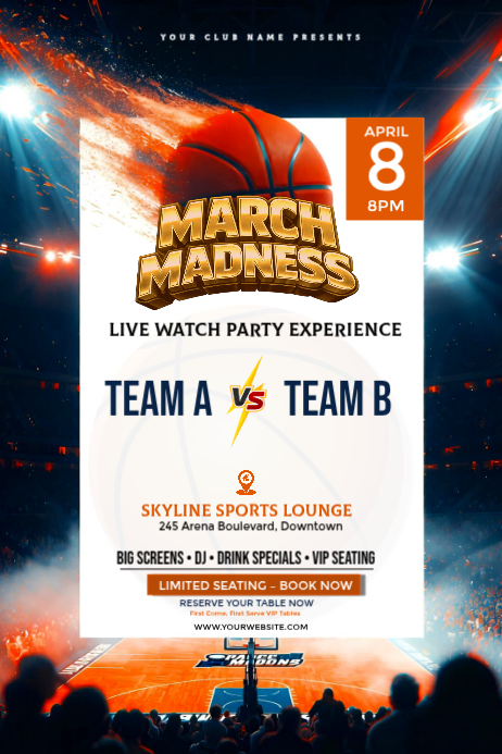 March Madness Watch Party Flyer Template – Basketball Game Night Event ...